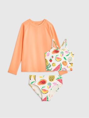 NWT QUINCE Tankini and Long Sleeve Raglan Rash Guard Set Sz 10 Fruit Punch 8056